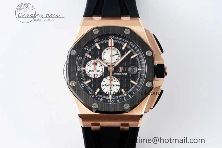 Royal Oak Offshore 44mm RG Ceramic Bezel APF 1:1 Best Edition Black White Dial on Rubber Strap A3126