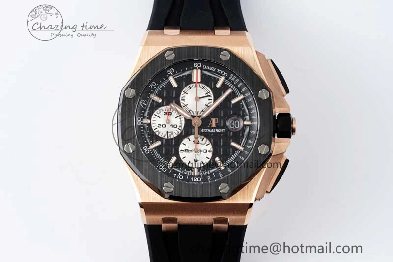 Royal Oak Offshore 44mm RG Ceramic Bezel APF 1:1 Best Edition Black White Dial on Rubber Strap A3126
