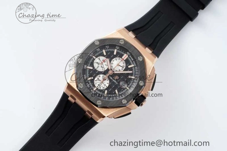 Royal Oak Offshore 44mm RG Ceramic Bezel APF 1:1 Best Edition Black White Dial on Rubber Strap A3126
