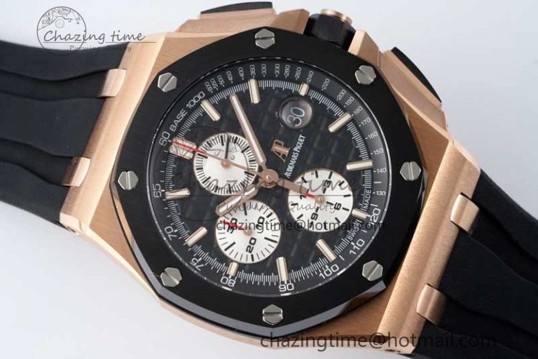 Royal Oak Offshore 44mm RG Ceramic Bezel APF 1:1 Best Edition Black White Dial on Rubber Strap A3126