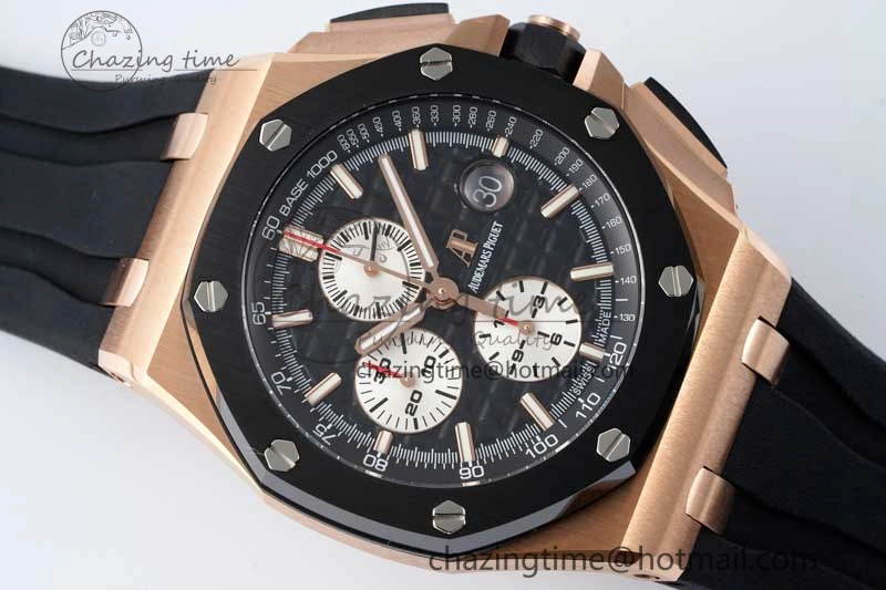 Royal Oak Offshore 44mm RG Ceramic Bezel APF 1:1 Best Edition Black White Dial on Rubber Strap A3126