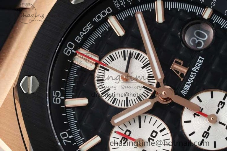 Royal Oak Offshore 44mm RG Ceramic Bezel APF 1:1 Best Edition Black White Dial on Rubber Strap A3126