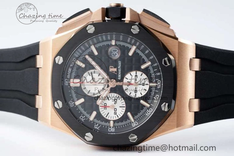 Royal Oak Offshore 44mm RG Ceramic Bezel APF 1:1 Best Edition Black White Dial on Rubber Strap A3126