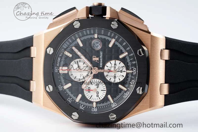 Royal Oak Offshore 44mm RG Ceramic Bezel APF 1:1 Best Edition Black White Dial on Rubber Strap A3126