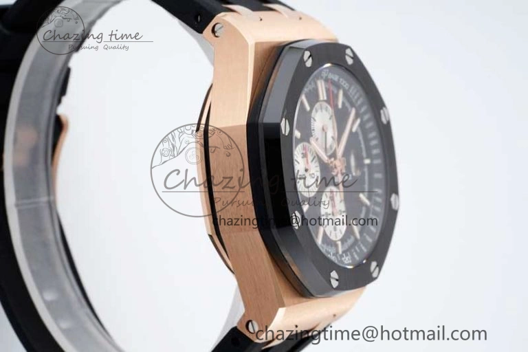 Royal Oak Offshore 44mm RG Ceramic Bezel APF 1:1 Best Edition Black White Dial on Rubber Strap A3126