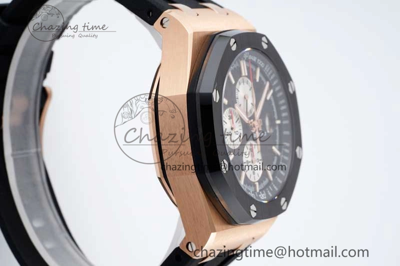 Royal Oak Offshore 44mm RG Ceramic Bezel APF 1:1 Best Edition Black White Dial on Rubber Strap A3126