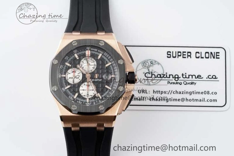 Royal Oak Offshore 44mm RG Ceramic Bezel APF 1:1 Best Edition Black White Dial on Rubber Strap A3126