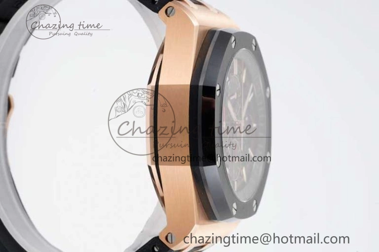 Royal Oak Offshore 44mm RG Ceramic Bezel JJF 1:1 Best Edition Black Dial on Rubber Strap A3126 V2