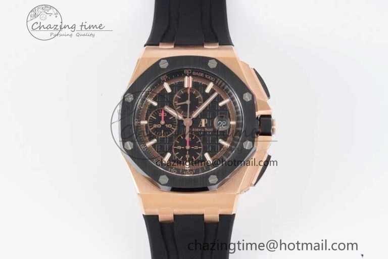Royal Oak Offshore 44mm RG Ceramic Bezel JJF 1:1 Best Edition Black Dial on Rubber Strap A3126 V2