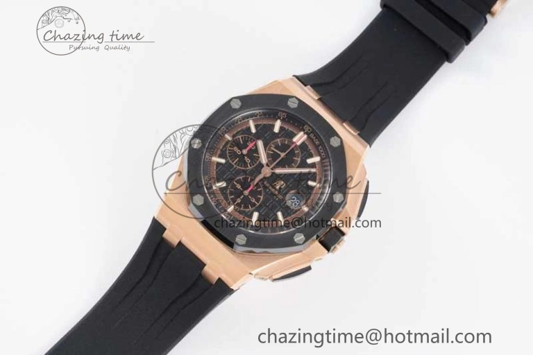 Royal Oak Offshore 44mm RG Ceramic Bezel JJF 1:1 Best Edition Black Dial on Rubber Strap A3126 V2