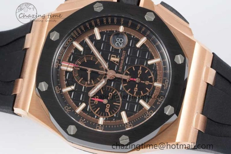 Royal Oak Offshore 44mm RG Ceramic Bezel JJF 1:1 Best Edition Black Dial on Rubber Strap A3126 V2