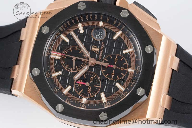 Royal Oak Offshore 44mm RG Ceramic Bezel JJF 1:1 Best Edition Black Dial on Rubber Strap A3126 V2