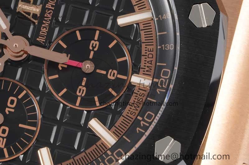 Royal Oak Offshore 44mm RG Ceramic Bezel JJF 1:1 Best Edition Black Dial on Rubber Strap A3126 V2