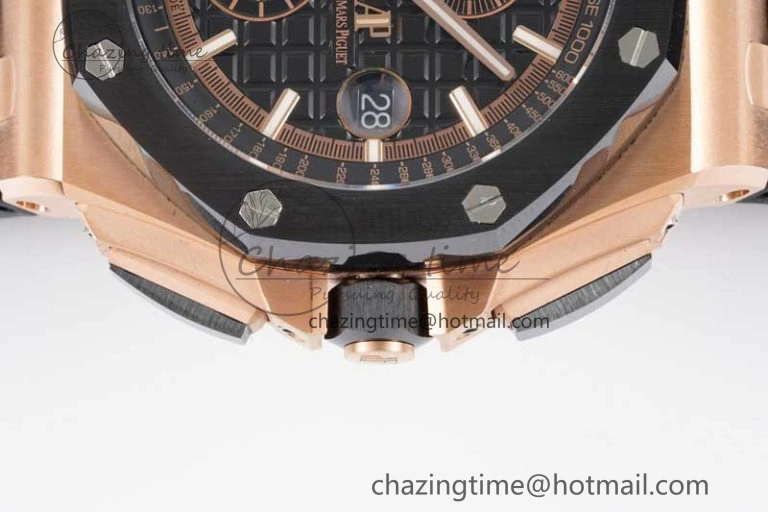 Royal Oak Offshore 44mm RG Ceramic Bezel JJF 1:1 Best Edition Black Dial on Rubber Strap A3126 V2