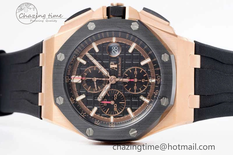 Royal Oak Offshore 44mm RG Ceramic Bezel JJF 1:1 Best Edition Black Dial on Rubber Strap A3126 V2