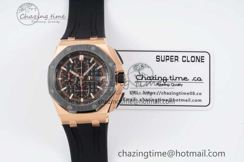 Royal Oak Offshore 44mm RG Ceramic Bezel JJF 1:1 Best Edition Black Dial on Rubber Strap A3126 V2