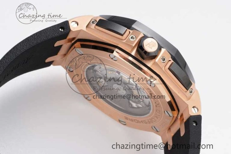 Royal Oak Offshore 44mm RG Ceramic Bezel JJF 1:1 Best Edition Black Dial on Rubber Strap A3126 V2