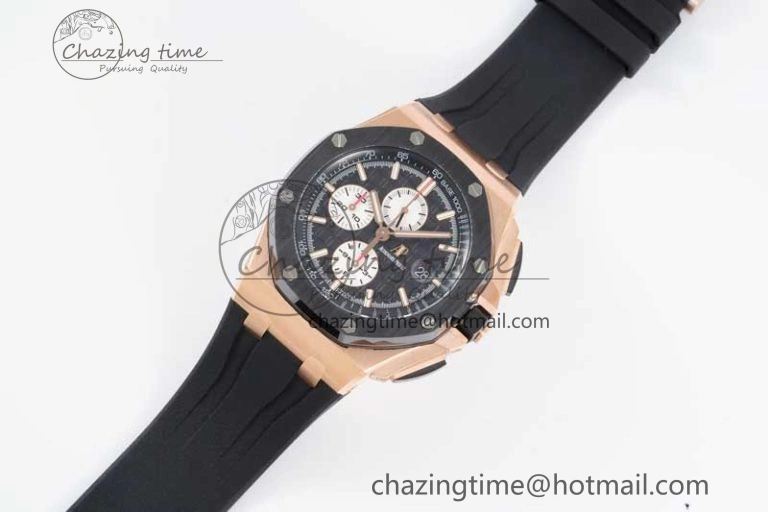 Royal Oak Offshore 44mm RG Ceramic Bezel JJF 1:1 Best Edition Black White Dial on Rubber Strap A3126 V2