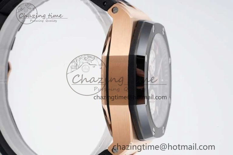 Royal Oak Offshore 44mm RG Ceramic Bezel JJF 1:1 Best Edition Black White Dial on Rubber Strap A3126 V2