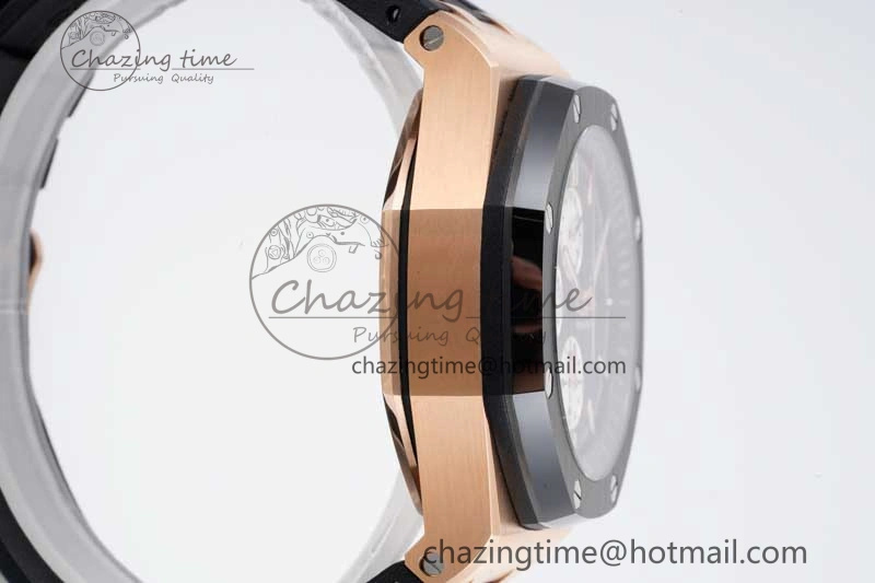 Royal Oak Offshore 44mm RG Ceramic Bezel JJF 1:1 Best Edition Black White Dial on Rubber Strap A3126 V2