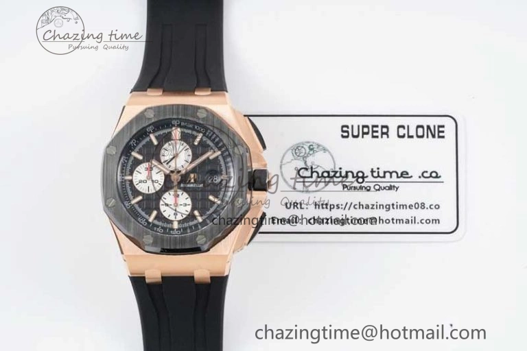 Royal Oak Offshore 44mm RG Ceramic Bezel JJF 1:1 Best Edition Black White Dial on Rubber Strap A3126 V2