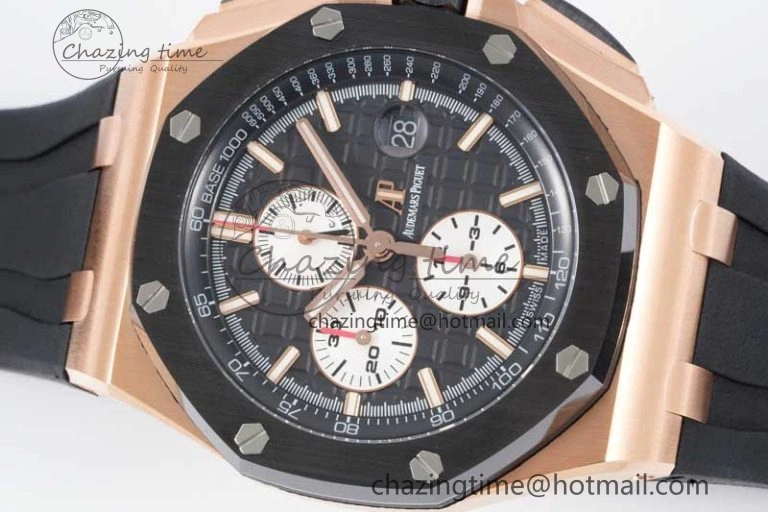 Royal Oak Offshore 44mm RG Ceramic Bezel JJF 1:1 Best Edition Black White Dial on Rubber Strap A3126 V2