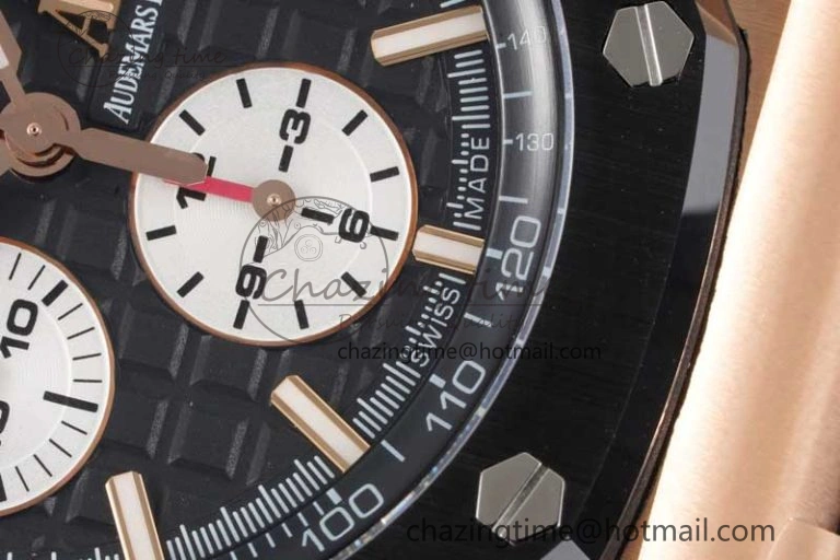 Royal Oak Offshore 44mm RG Ceramic Bezel JJF 1:1 Best Edition Black White Dial on Rubber Strap A3126 V2