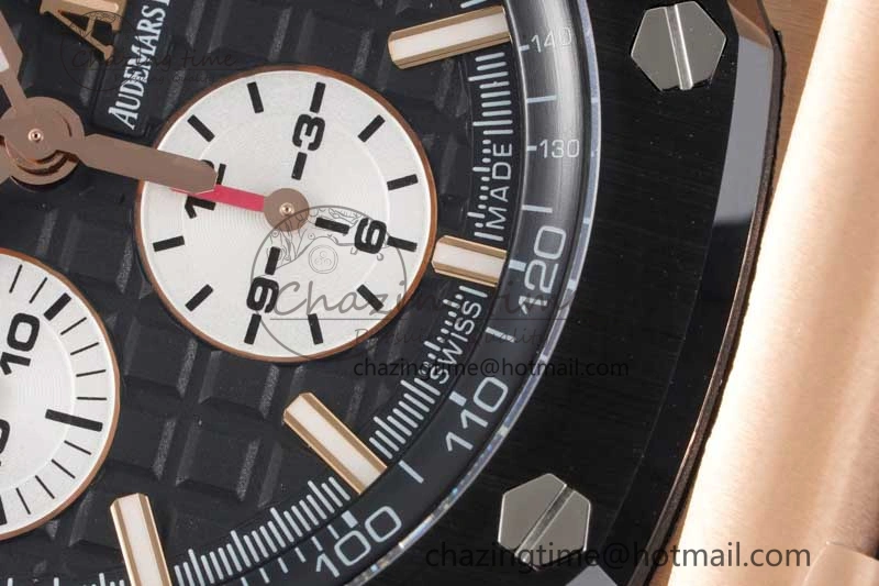 Royal Oak Offshore 44mm RG Ceramic Bezel JJF 1:1 Best Edition Black White Dial on Rubber Strap A3126 V2