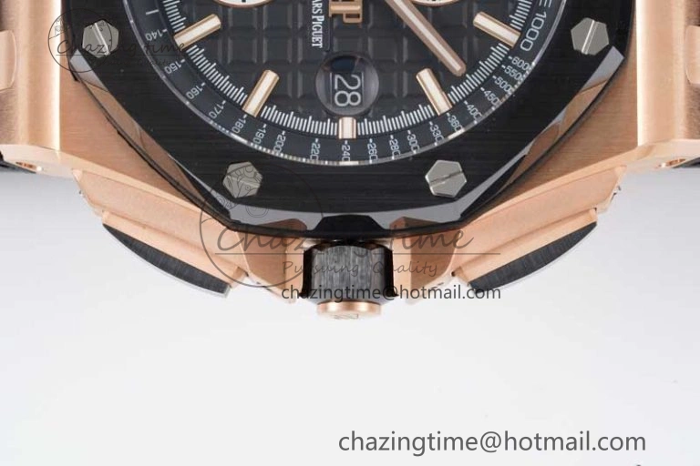 Royal Oak Offshore 44mm RG Ceramic Bezel JJF 1:1 Best Edition Black White Dial on Rubber Strap A3126 V2