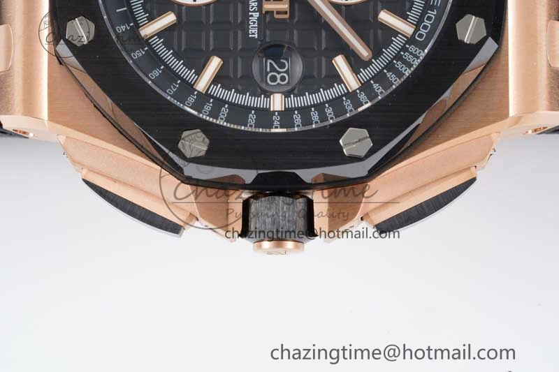 Royal Oak Offshore 44mm RG Ceramic Bezel JJF 1:1 Best Edition Black White Dial on Rubber Strap A3126 V2