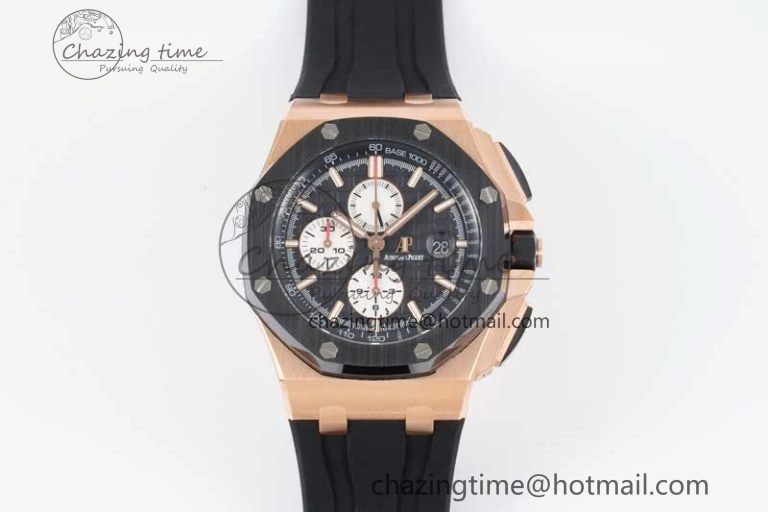 Royal Oak Offshore 44mm RG Ceramic Bezel JJF 1:1 Best Edition Black White Dial on Rubber Strap A3126 V2