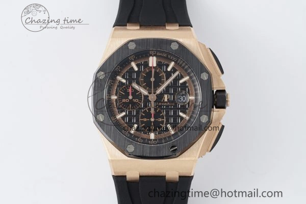 Royal Oak Offshore 44mm RG Ceramic Bezel RSF 1:1 Best Edition Black Dial on Rubber Strap A3126 V2