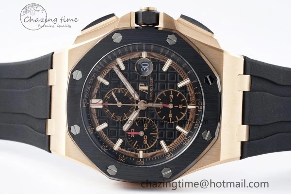 Royal Oak Offshore 44mm RG Ceramic Bezel RSF 1:1 Best Edition Black Dial on Rubber Strap A3126 V2