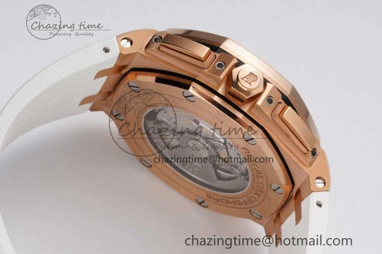 Royal Oak Offshore 44mm RG JJF 1:1 Best Edition White Dial on White Rubber Strap A3126 V2
