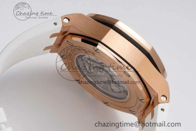 Royal Oak Offshore 44mm RG JJF 1:1 Best Edition White Dial on White Rubber Strap A3126 V2