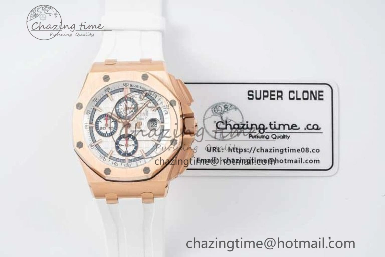 Royal Oak Offshore 44mm RG JJF 1:1 Best Edition White Dial on White Rubber Strap A3126 V2