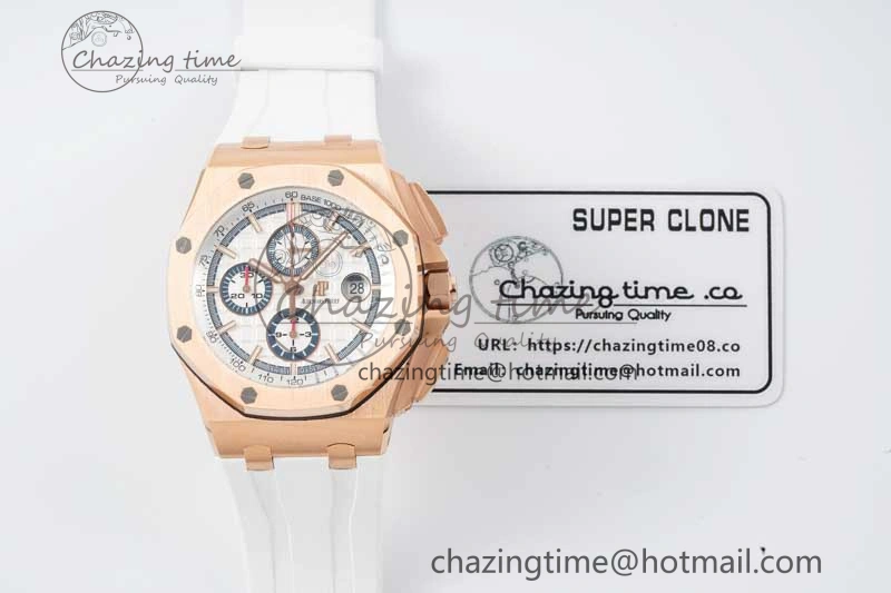 Royal Oak Offshore 44mm RG JJF 1:1 Best Edition White Dial on White Rubber Strap A3126 V2