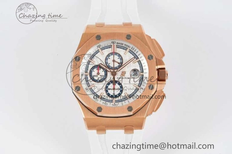 Royal Oak Offshore 44mm RG JJF 1:1 Best Edition White Dial on White Rubber Strap A3126 V2