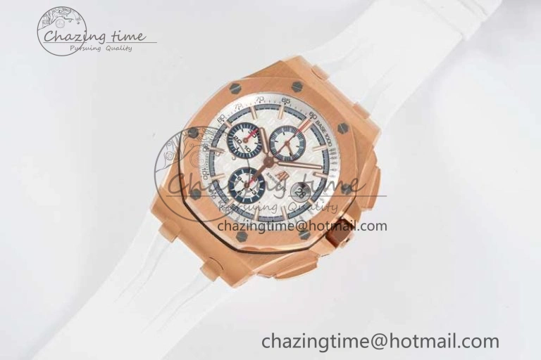 Royal Oak Offshore 44mm RG JJF 1:1 Best Edition White Dial on White Rubber Strap A3126 V2