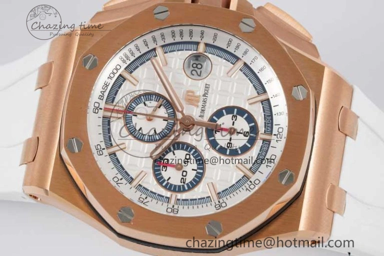 Royal Oak Offshore 44mm RG JJF 1:1 Best Edition White Dial on White Rubber Strap A3126 V2