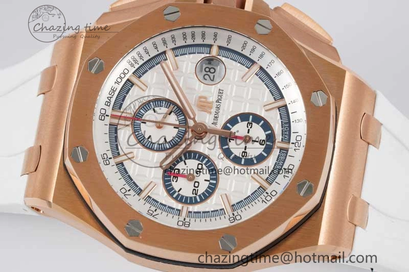 Royal Oak Offshore 44mm RG JJF 1:1 Best Edition White Dial on White Rubber Strap A3126 V2