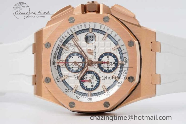 Royal Oak Offshore 44mm RG JJF 1:1 Best Edition White Dial on White Rubber Strap A3126 V2