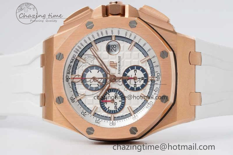 Royal Oak Offshore 44mm RG JJF 1:1 Best Edition White Dial on White Rubber Strap A3126 V2