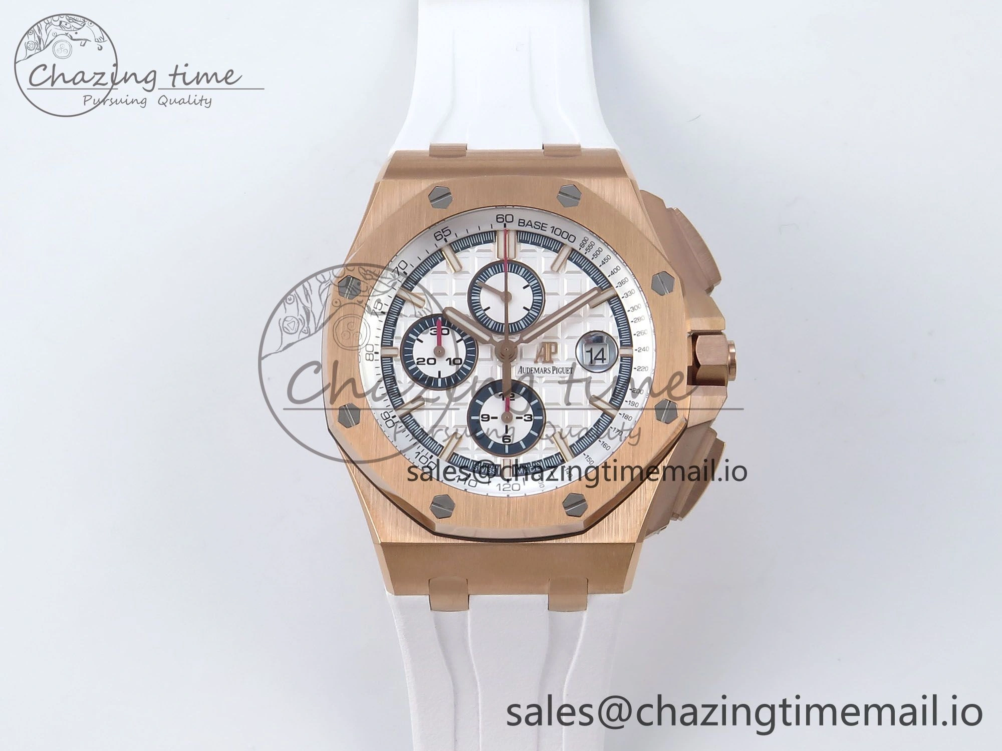 Royal Oak Offshore 44mm RG TKF 1:1 Best Edition White Dial on White Rubber Strap A3126