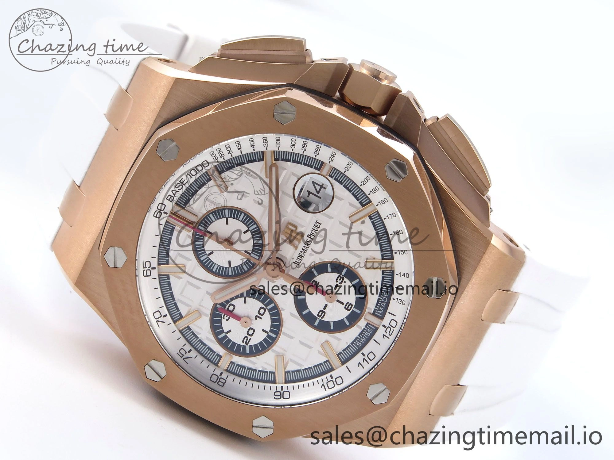 Royal Oak Offshore 44mm RG TKF 1:1 Best Edition White Dial on White Rubber Strap A3126