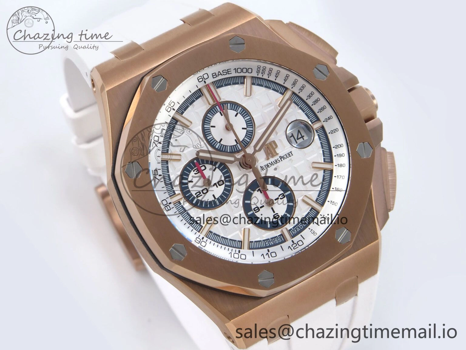 Royal Oak Offshore 44mm RG TKF 1:1 Best Edition White Dial on White Rubber Strap A3126