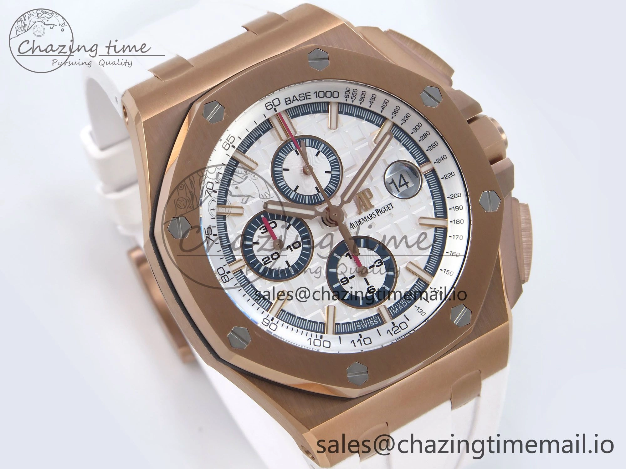 Royal Oak Offshore 44mm RG TKF 1:1 Best Edition White Dial on White Rubber Strap A3126