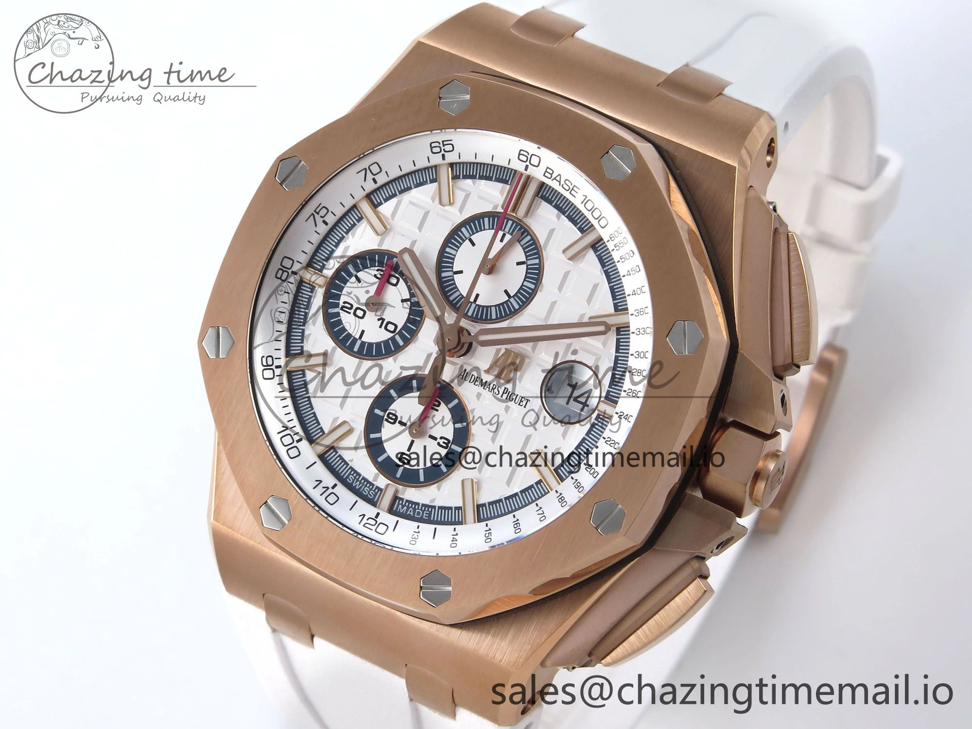 Royal Oak Offshore 44mm RG TKF 1:1 Best Edition White Dial on White Rubber Strap A3126