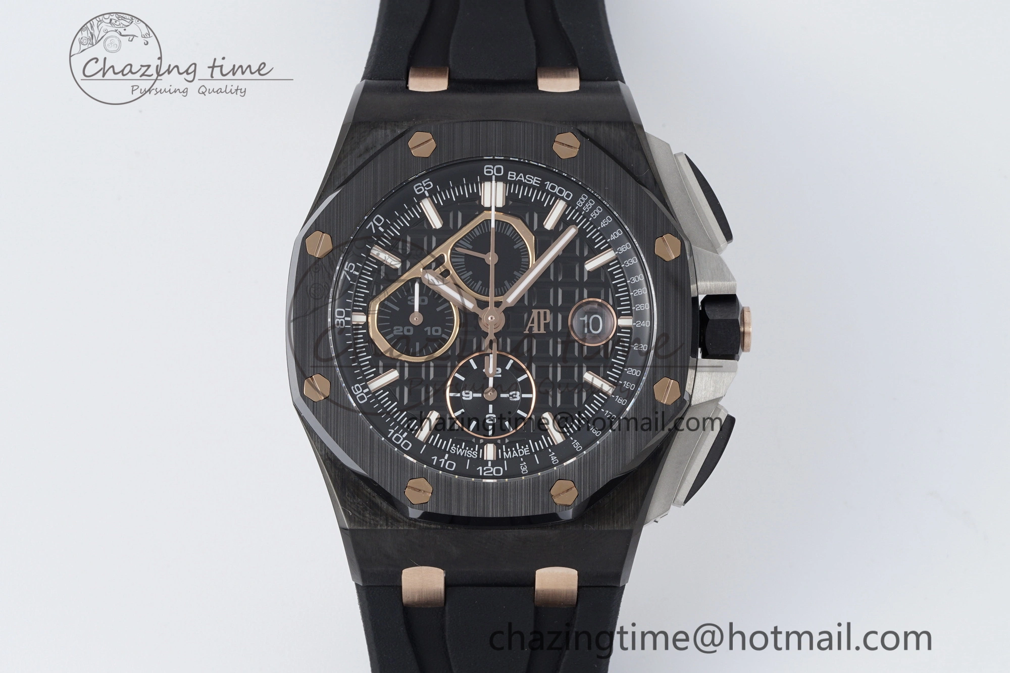 Royal Oak Offshore 44mm Real Ceramic APF 1:1 Best Edition Black Dial RG Markers on Rubber Strap A3126