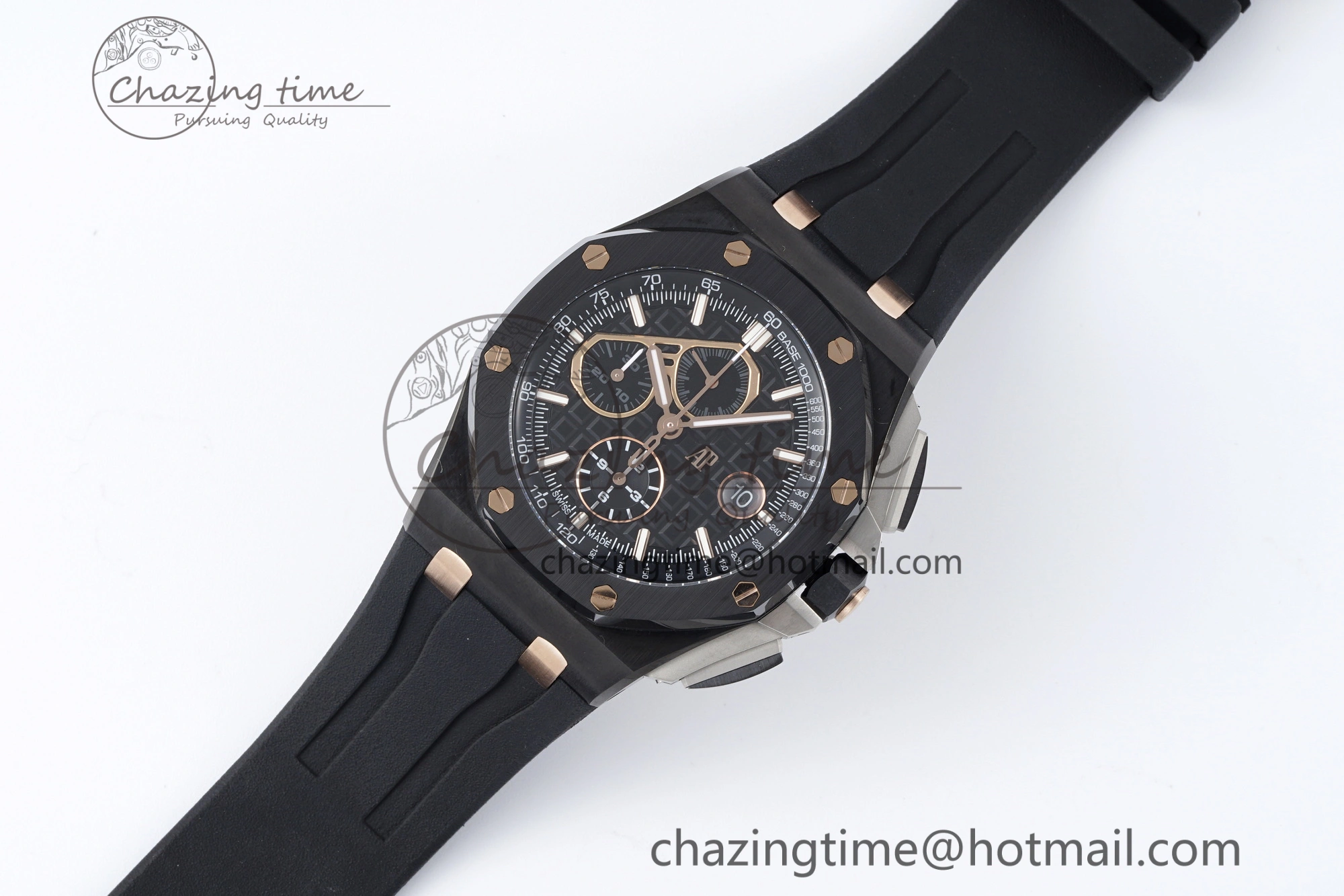 Royal Oak Offshore 44mm Real Ceramic APF 1:1 Best Edition Black Dial RG Markers on Rubber Strap A3126
